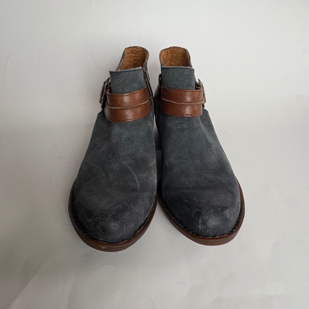 Born Kati Ankle Boots Womens 8 Blue Grey Suede Brown Leather Buckle Booties - Picture 4 of 12